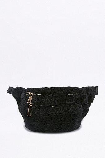 Black Faux-fur Cross Body Bum Bag - Womens One Size