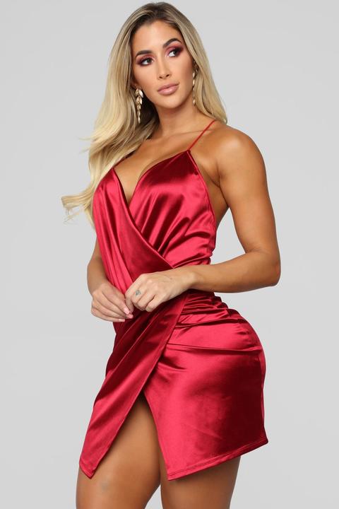 Always A Flirt Satin Dress - Red