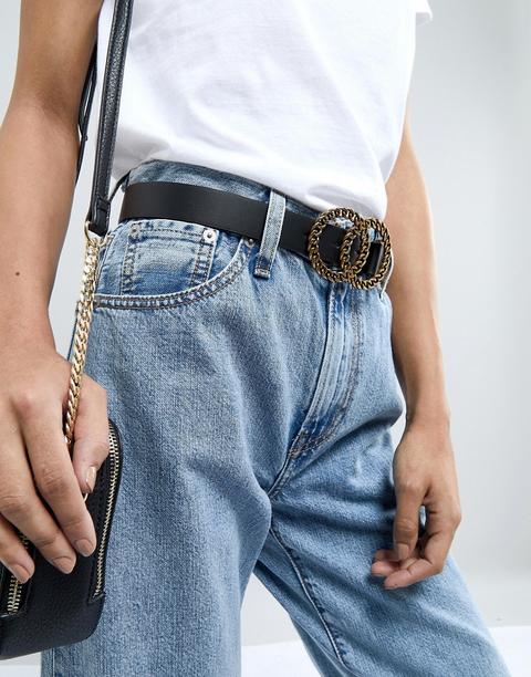Asos Design - Cintura Per Jeans Con Fibbia A Doppio Cerchio A Catena - Nero