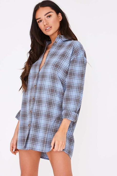 Blue Dresses - Sarah Ashcroft Blue Checked Oversized Shirt Dress