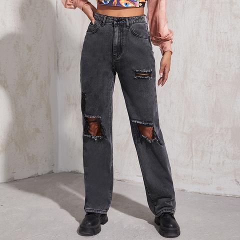 High Waist Ripped Boyfriend Jeans