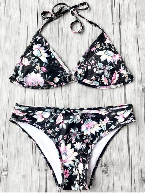 Top De Bikini Y Pantalón De Bikini Floral Plunge Halter