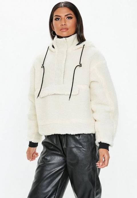 White Cropped Overhead Borg Jacket, White