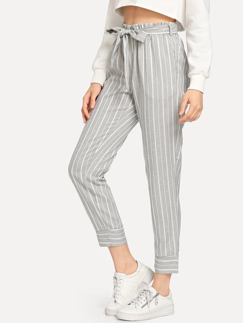 Pantaloni A Vita A Righe Con Fiocco
