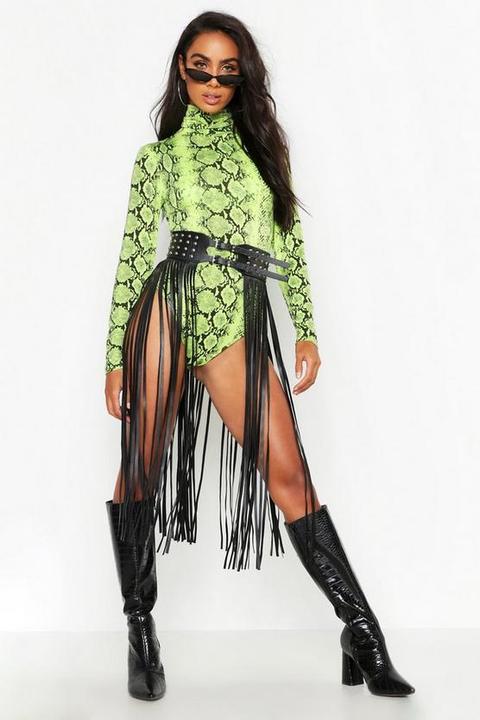 Ceinture À Franges Cloutées En Cuir Synthétique - Noir - Xs/s, Noir