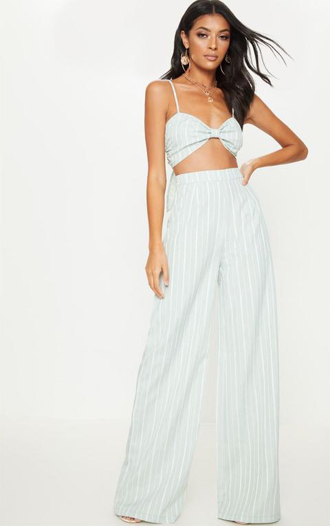 Green Stripe Wide Leg Trouser