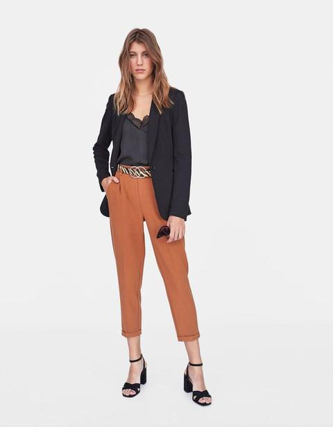 Pantaloni Tailored Slim Fit Caramello