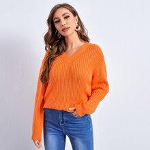 Jersey De Hombros Caídos Escote V Naranja Neón