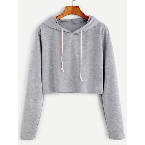 Pale Grey Drawstring Crop Hoodie