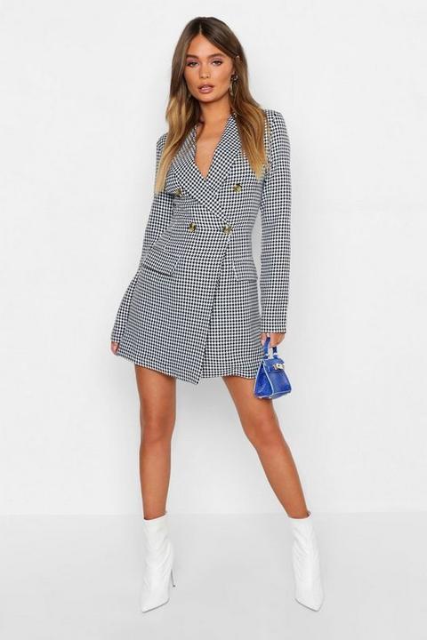 Womens Dogtooth Button Blazer Dress - Black - 14, Black