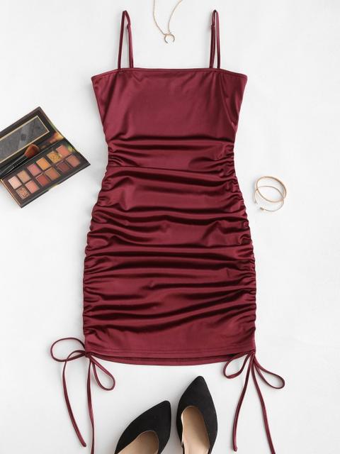 Zaful Vestido Ajustado Con Tirantes De Satén Black Red Wine