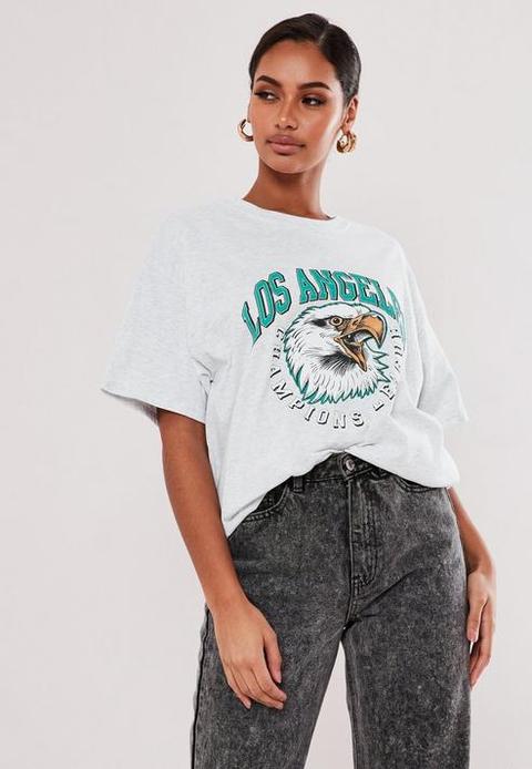 Grey Los Angeles Graphic Oversized T Shirt, Grey