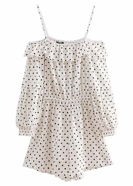 Polka Dot Off Shoulder Romper In White