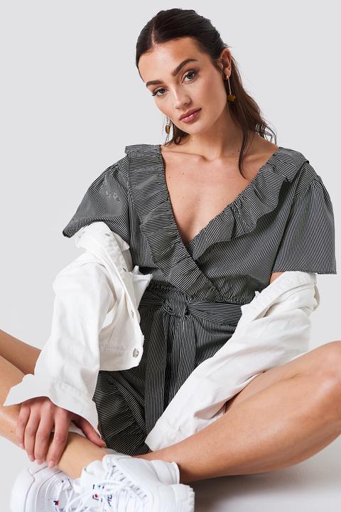 Na-kd Boho Frill Detail Playsuit - Black