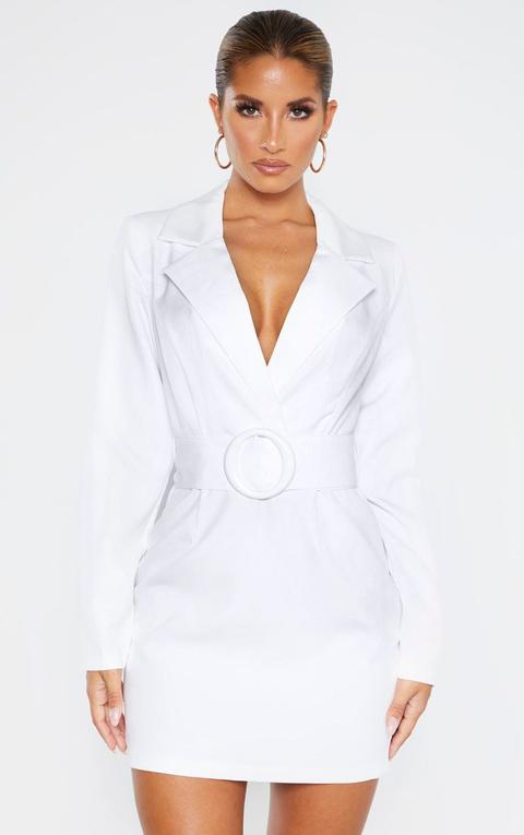 White Ring Belt Blazer Style Dress