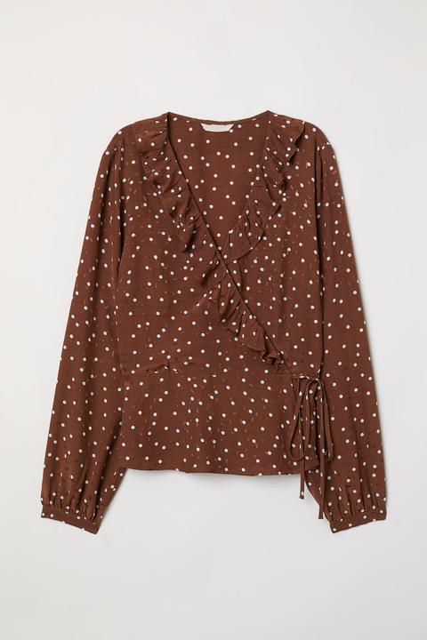 Blusa Cruzada Con Volantes - Beis