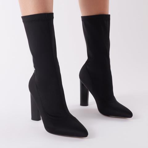 Cayden Heeled Sock Boots In Black Stretch