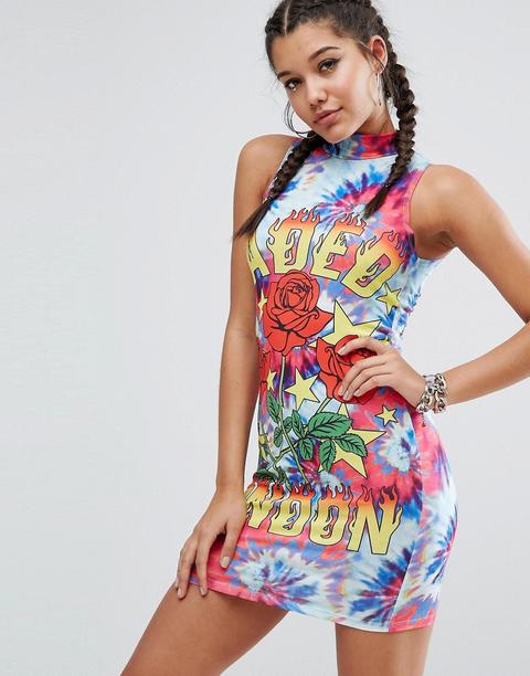 Jaded London - Vestitino Fasciante Con Stampa Di Rose Stile Tatuaggio - Multicolore