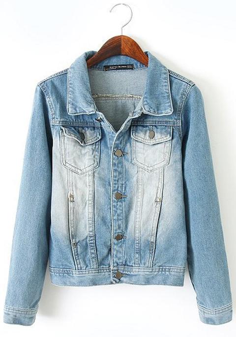 Camicetta Puro Tasche Maniche Lunghe Denim Azzurro