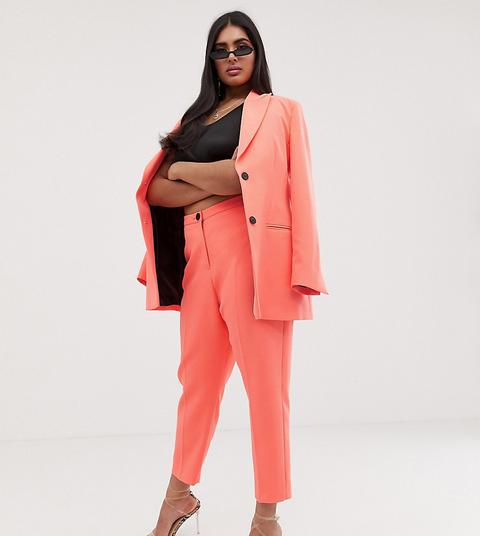 Pantalones De Traje Tapered En Rosa Flúor De Asos Design Curve