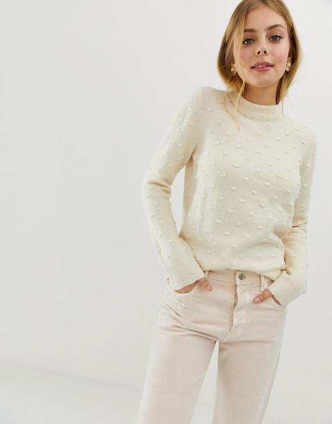 Jdy Dotta Pom Pom Knit Sweater - White