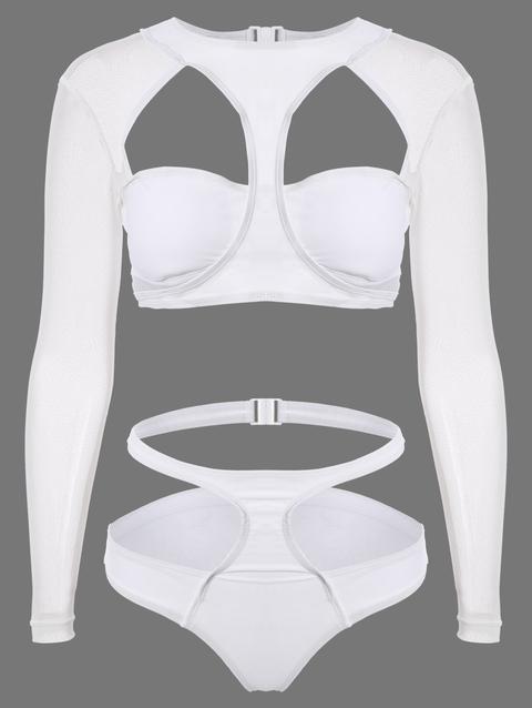 Long Sleeve Cutout High Rise Bathing Suit