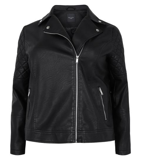 Curves Black Leather-look Biker Jacket New Look