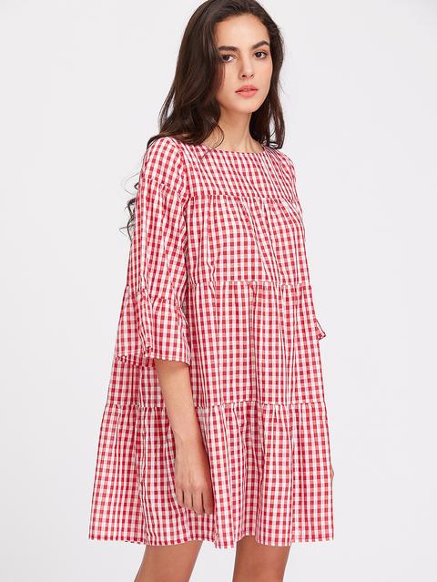 Vestido De Cuadros De Mangas 3/4
