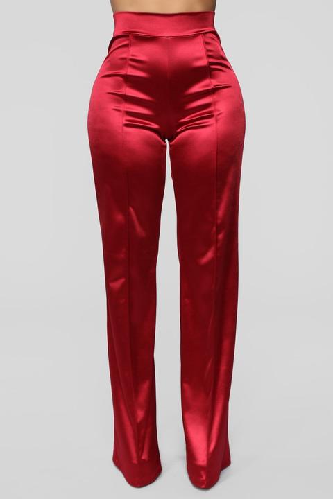 Make A Wish Stretch Satin Pants - Ruby 