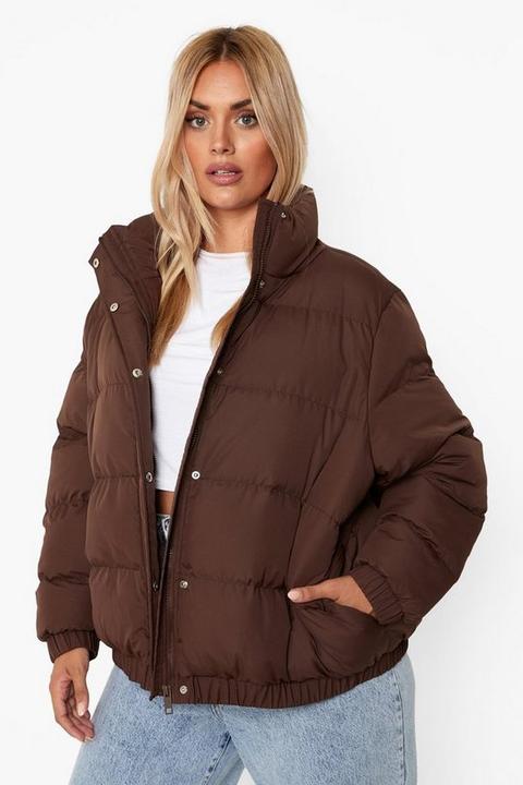 Womens Plus Padded Puffer Coat - Brown - 22, Brown