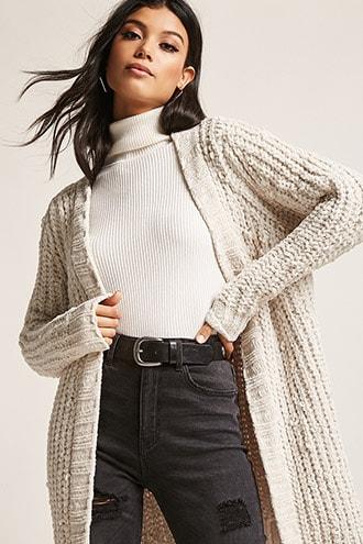 Forever 21 Chenille Knit Duster Cardigan Toasted Almond