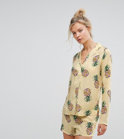 Asos Tall - Pigiama Con Pantaloncini E Ananas - Multicolore