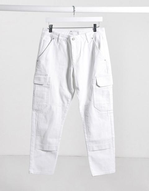 Asos Design Rigid Slim Jeans In White With Cargo Pockets