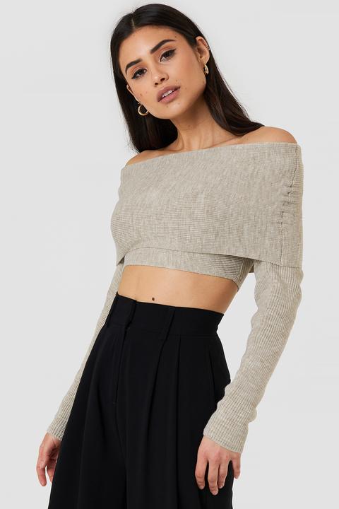 Na-kd Cropped Folded Knitted Sweater - Beige