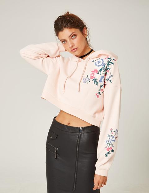 Cropped Light Pink Floral Hoodie