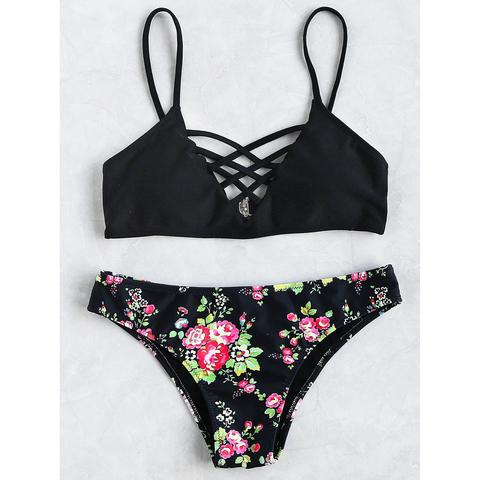 Top Bikini Con Incrocio Sul Retro Con Slip Bikini Floreale