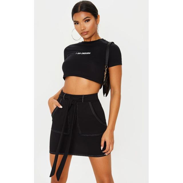contrast stitch black skirt