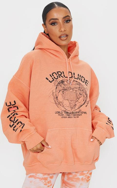 Orange Worldwide Slogan Oversized Hoodie