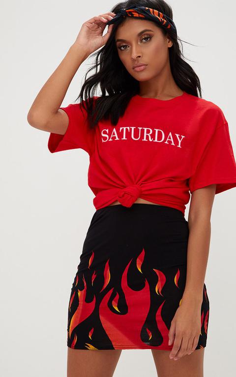 Red Saturday Slogan T Shirt