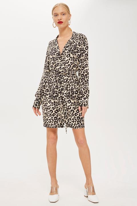 Womens Leopard Print Pj Shirt Dress - Natural, Natural