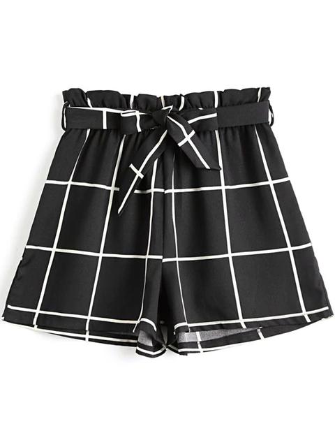 Schleife Karierte Hoch Taillierte Shorts Black