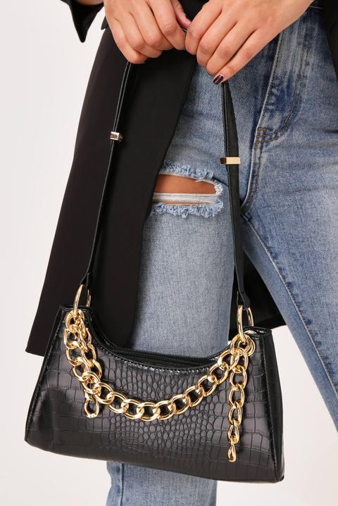 Black Chain Detail Shoulder Bag