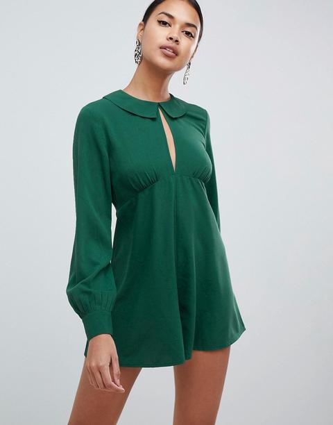Mono Corto De Tarde Con Detalle De Cuello Y Abertura De Asos Design-negro