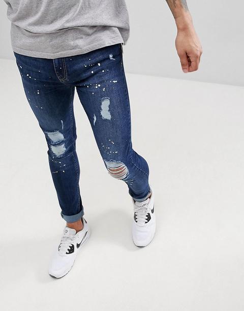 Brooklyn Supply Co. - Jeans Attillati Con Macchie Di Vernice - Blu