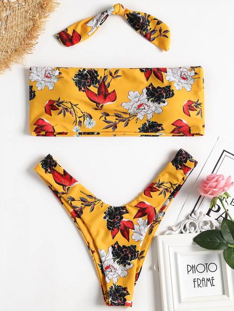 Bikini A Fascia Floreale Bee Yellow