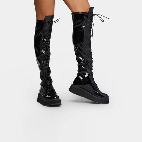 Blade Lace Up Patent Boots