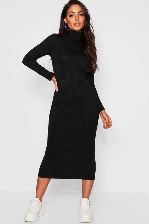 Jumbo Rib Roll Neck Midi Dress
