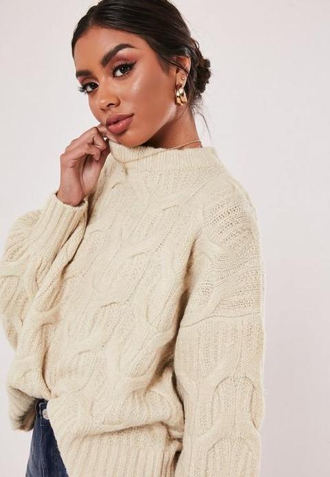 Stone 3d Plait Cable Knit Jumper, Stone