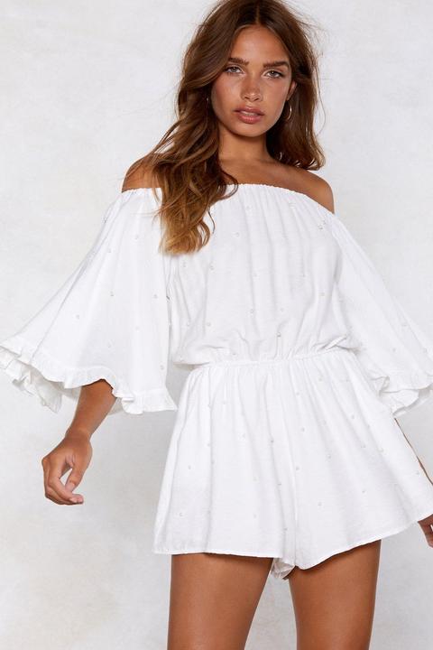Womens Off The Shoulder Ruffle Sleeve Playsuit