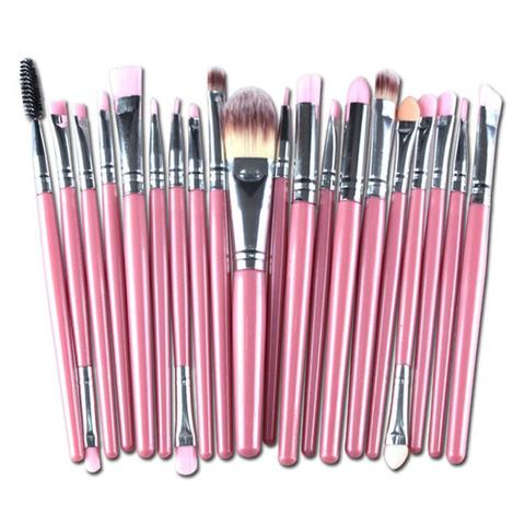 Stylish Multifunction 20 Pcs Plastic Handle Nylon Makeup Brushes Set - Pink